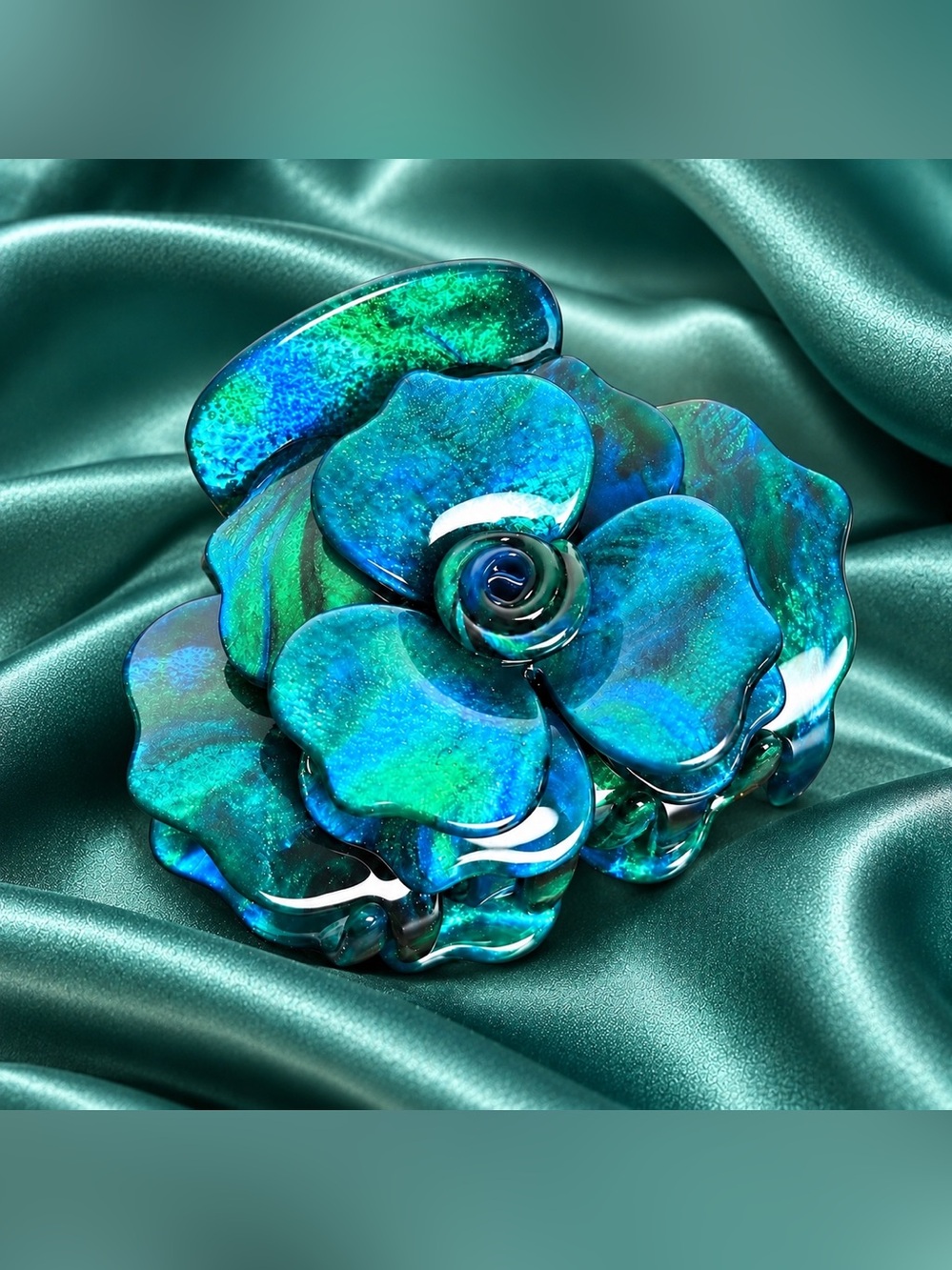 Iridescent Blue Green Flower Hair Clip | Teal Statement Claw Clip | New